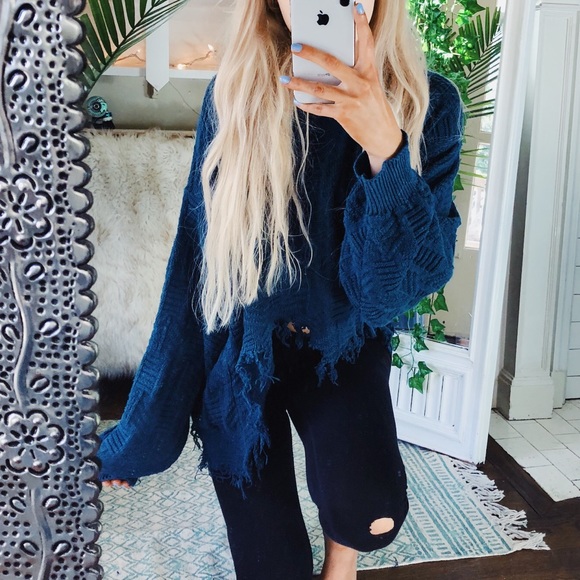 Sweaters - RAW EDGE Indigo Gypsy Sweater B135